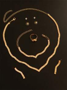 4pcs Elegant Plated Gold Rhinestone Jewelry Set