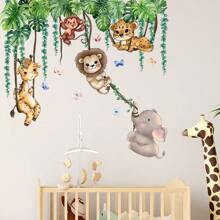 2pcs Forest Animal Numeric Lion & Leopard Wall Decal, Decorative For Kids Room & Nursery Wall Decor Room Decor Stickers Wall Stickers Wall Sticker