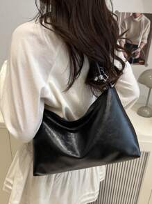Bolsa de ombro estilo hobo, minimalista e luxuosa, de cor sólida, com nó, bolsa de ombro minimalista, em formato de crescente, versátil para uso diário feminino na primavera e no verão