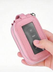 1 pieza Bolsa portátil y a la moda para llaves de coche de PU, estuche para llaves de gran capacidad con doble capa, de colgar en la cintura, con cremallera universal, bolsa para llaves para hombres y mujeres con llavero y cadena, regalo de Navidad, regalo perfecto para el Día del Maestro, San Valentín, cumpleaños, Navidad y cualquier ocasión especial, mini billetera.