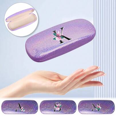 قطعة واحدة من صندوق تخزين النظارات مطبوع عليه حروف ذو قشرة صلبة بطانة مخملية ملونة ولامعة، مناسب لحفظ النظارات العادية والشمسية وللدراسة والعمل والسفر، هدية أساسية مناسبة للموسم والعطلات والرحلات