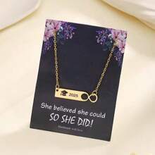 1pc Stainless Stell 2025 Graduation Necklace, Women's Simple Metal Doctoral Cap Pendant Necklace, Graduation Gift For Classmates And Friends In 2025