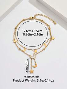 1 pieza Tobillera delicada con colgante de estrella y luna multicapa, versátil, elegante y alegre, esencial para la playa y las vacaciones, adecuada para regalos y uso personal