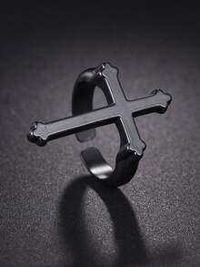 1pc Men's Vintage Black Cross Ring, Suitable For Daily Wear - Black - View 2