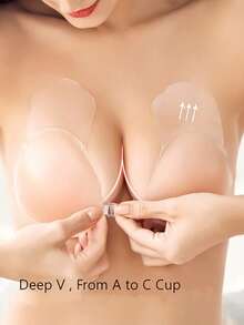 女士聚拢硅胶胸贴海外无绳隐形内衣泰迪蕾丝贴片，用于乳房提升的粘性胸罩乳贴乳贴隐形硅胶粘合胸罩花瓣粘贴胸罩无肩带聚拢胸罩露背胸罩粘性胸罩无缝胸罩隐形胸罩 - 杏色 - 查看 3