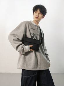 韩版简约PU翻盖信封包，优质质感斜挎胸包单肩包小方包老款街头潮流 - 黑色 - 查看 9