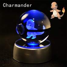 pokemon Bola de cristal de 3D Lámpara de base con Pikachu, Mew, Mewtwo y Pokeball de cristal Figura de bola de cristal Luz nocturna Regalo de cumpleaños