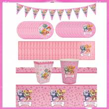 Paw Patrol Paw Patrol Serie rosa-farbenes tägliches Perlen-Thema Einweg-Geschirr für Partydekoration, Party-Event Foto-Dekoration Artikel, Geburtstags-Party und Feiertags-Party Einweg-Geschirr, geeignet für Familientreffen, Verwandten- und Freundetreffen, Gender-Enthüllungs-Party-Events, Halloween, Thanksgiving, Valentinstag, Weihnachten, Schulanfangszeit