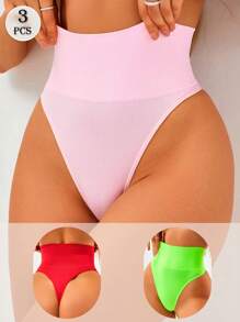 Juego de 3 piezas de tangas para mujeres, ropa interior sin costuras, tangas casuales/deportivas, tangas elegantes/románticas, tangas lindas/dulces, tangas de talle alto, pantaletas moldeadoras de caderas y abdomen plano, tangas sexys, pantaletas para yoga, diseño de adelgazamiento posparto, ropa interior y lencería básica de primavera, regalo del Día de la Madre, tangas de señora (rosa, verde fluorescente, rojo)