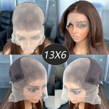 Brown 13x6 Synthetic Lace Front Wigs For Women 22 Inch Long Straight Glueless Kanekalon Hair Resistant Synthetic Hair Wigs Free Part 150% Density For Women Daily Party Vacation Holiday Use Easy To Install And Take Off For Beginners