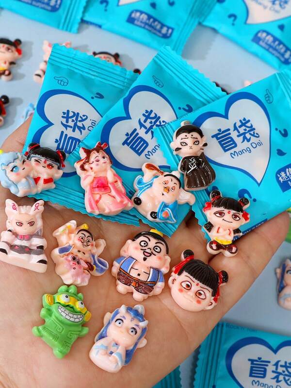 10PCS New Blind Bags Random Styles Various Characters Nezha Anime Blind Bags Nezha Aobin Simulation Resin Arrangement DIY Stress Reliever Surprise Anime Resin Blind Bags