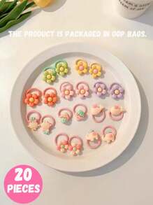 100 Peças/90 Peças/80 Peças/70 Peças/60 Peças/50 Peças/40 Peças/30 Peças/20 Peças/10 Peças/Conjunto Acessórios para Bebê Meninas Toddler, Anéis de Polegar de Princesa Cartoon de Cor Aleatória e Pequeno Elástico de Cabelo, Embalagem em Saco OPP