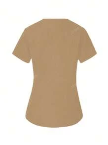 Ensemble top et pantalon femme avec col en V, manches courtes et poche, uniforme