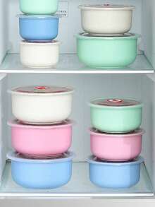 1set Storage Container Fresh Preservation Box,Stackable Fresh Keeping Bowl With Lid, Leak Proof And Reusable Round Storage Box, For Grain, Meat, Meal, Fruit And Vegetable, Kitchen Organizers And Storage, Kitchen Accessories - Multicolor - View 10