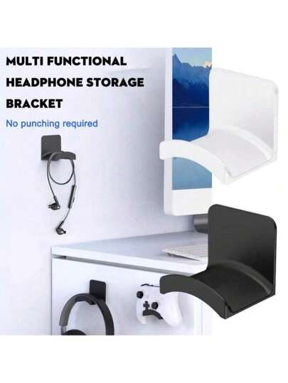 1pc Wall-Mounted Headphone Stand Holder, Plastic Headphone Display Rack, Waterproof Headset Hook Organizer Suitable For Bedroom, Bathroom, Office And Dorm