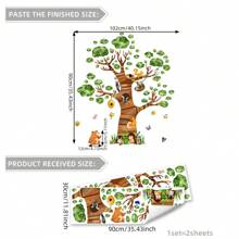 1set 2pcs/1set 3pcs Cartoon Big Tree Animal Wall Stickers, Children Room Decor