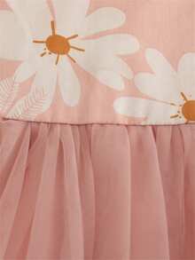 Vestido de verano sin mangas para niña con estampado de margaritas y malla, con lazo en la espalda. Vestido de fiesta de verano para niñas - Rosa - Ver 4