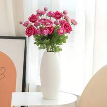 16 Heads Artificial Ranunculus Flower 4Pcs Silk Flowers Buttercup For Home Wedding Decoration Floral Creation Flower Arrangement DIY Project Outdoor Decor - 22 đầu màu hồng nóng - Xem 2