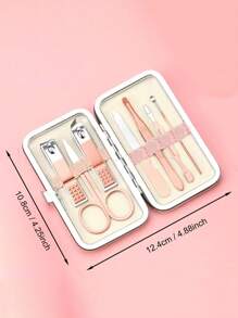 1 Set, Motivo personalizzabile a lettere, Kit per la cura delle unghie portatile professionale, Design a rose e lettere, Rifinitore per sopracciglia e viso, Attrezzi per la cura delle unghie in acciaio inossidabile, Con custodia in pelle di lusso, Adatto per uso domestico e da viaggio
