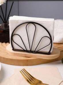 1 pieza Soporte para servilletas de estilo nórdico con base de madera y estructura de hierro, dispensador de pañuelos de papel vertical de metal, accesorio de decoración de mesa, para el hogar, restaurante, hotel y cafetería, útiles escolares