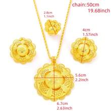 Dubai Style Luxury Jewelry Set For Women, Flower Shaped Pendant, Ring, Earrings With Star Pattern, Traditional African Bride Wedding Accessories Gift