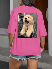 Regalos personalizados a pedido, camisetas personalizadas para mujeres, agregue su texto y fotos (patrón de insignia/logotipo de la empresa/foto familiar/selfie/mascota/foto de pareja), diseñe el patrón y el texto en la parte delantera, diseñe la imagen en la parte trasera, diseñe su propia camiseta estampada personalizada como regalo para su novia - Rosa Fucsia - Ver 5