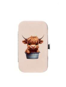 7pcs/Set Nail Clipper Set With Charming Highland Cow Pattern,Portable Organizer Case Included Large Capacity Nail Care Box Storage Box, With Stainless Steel Tools, Ultra Sharp And Splash Free Nail Clipper Set, Classic Design Cutting Box, Used For Mobile Beauty Essentials, Travel, Outings, Residential School And Home Essentials - Baby Pink - View 13