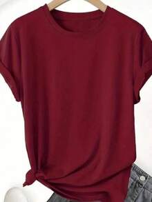 Women's T-Shirt Basic T-Shirt 100% Cotton Wide And Loose On The Body - Đỏ tía - Xem 5