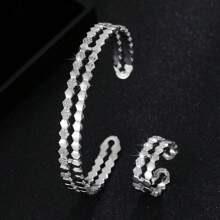 2pcs Fashionable & Elegant Zirconia Sparkling Hexagon Geometric Bracelet Set For Women, Suitable For Daily, Party, Banquet Wear