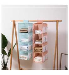 Hanging Wardrobe Organizer, Four Layers With Side Pockets, Bedroom Or Hanger Organizer, 30cm X 22cm X 80cm, Lotus Pink, Nordic Blue, Elegant Gray Hanging Organizers Back To School Travel Essentials Room Decor