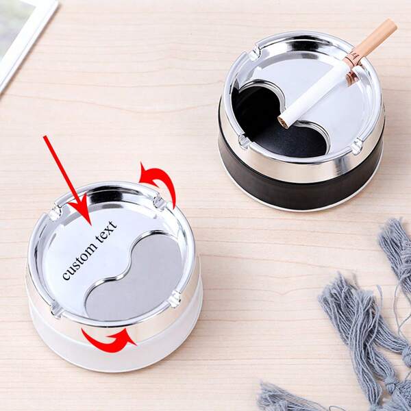 1pc Customizable Stainless Steel Ashtray With Rotating Lid, Multiple Colors, Compact & Anti-Drop Design, Suitable For Living Room, Bedroom, Car And Other Scenarios, Great Gift For Boyfriend, Father, Friends