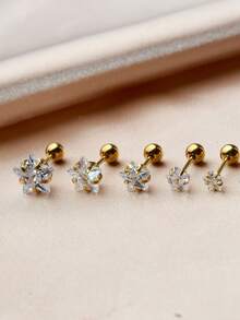 1 件装微型水晶 CZ 星形耳骨穿孔不锈钢螺丝耳钉耳屏扁平耳轮耳垂耳轮软骨海螺耳环女士珠宝 - 一個球球不鏽鋼CZ星星耳釘 - 查看 6