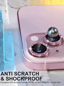 Strass Kameralinsen Schutzfolie Set kompatibel mit Apple 12/12 Mini/12 Pro/12 Pro Max, Apple13/13 Mini/13 Pro/13 Pro Max, Apple 11/11 Pro/11 Pro Max, Apple 14/14 Plus/14 Pro/14 Pro Max, Apple 15/15 Plus/15 Pro/15 Pro Max, eingelegt mit imitiertem Diamantenschmuck, gehärtetes Glas Schutzcover, bunte imitierte Diamanten - Babypink - Übersicht 8