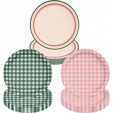 10/20/40pcs,Camp Gingham Paper Plates - 9" | Bachelorette Decorations, Camp Bride, Getting Lit + Getting Hitched, Gingham Birthday Party, Glamping BabyShower Supplies, Cool Cake Plates - Multicolor - View 1