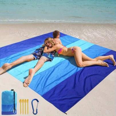 1pc Waterproof Beach Mat, Oversized Waterproof Beach Blanket, Folding Waterproof Pocket Beach Blanket , Portable Lightweight Picnic Sand Beach Mat, Quick Drying Outdoor Picnic Mat, Durable Waterproof & Sandproof Beach Blanket, Sandproof, Portable Outdoor Blanket Ideal For Picnics, Travel, Camping And Hiking, Enjoy The Beach Without The Mess
