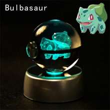 pokemon Bola de cristal de 3D Lámpara de base con Pikachu, Mew, Mewtwo y Pokeball de cristal Figura de bola de cristal Luz nocturna Regalo de cumpleaños