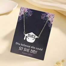 1pc Stainless Stell 2025 Graduation Necklace, Women's Simple Metal Doctoral Cap Pendant Necklace, Graduation Gift For Classmates And Friends In 2025