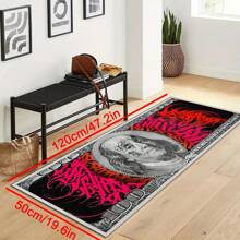 1pc Interesting Portrait & Dollar Bill Pattern Rug, Modern Creative Cartoon INS Style American Elements Rectangle Soft Area Carpet, Applicable For Outdoor, Entrance, Living Room, Bedroom, Laundry Room, Bathroom, Game Room, Washable All Season Bedside Mat, Home Decor