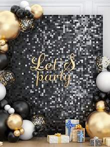 1pc 100*200cm Black Sequin Backdrop Cloth, Square Plastic Sequin Party Background Curtain, Wedding Birthday Party Wall Decor, Metallic Tinsel Plastic Hanging Backdrop Curtain - Black - View 3