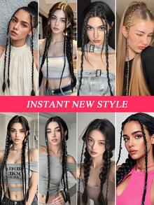 2 件辫子接发，婴儿发辫 20 英寸拳击夹辫子合成天然棕色辫子接发，适合女性日常派对使用（心形装饰）