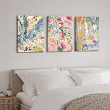 Set de 3 piezas de arte de pared de estilo rústico en lienzo - Patrones abstractos y florales vintage, graffiti colorido para decoración de sala de estar, dormitorio, oficina en casa - Pintura en lienzo con marco