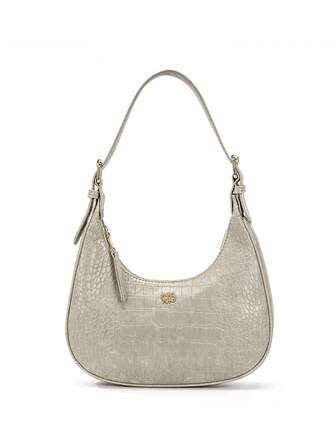 DK DKMG 1 件酒红色鳄鱼压纹 PU 皮革手提包和单肩包，采用新月设计，时尚、优雅、多功能，适合聚会、休闲约会，适合日常使用和节日礼物