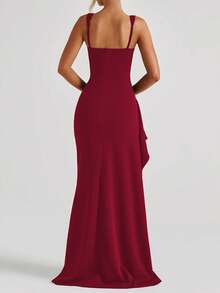 Red High Slit Bodycon Dress, Sexy Women's Wedding, Birthday, Club, Christmas Party, Evening Gown, Fashion Bridal - Burgundy - View 5