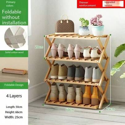 Estantería plegable de madera sólida de 4 niveles - Organizador de entrada minimalista para el hogar/dormitorio universitario, sin herramientas necesarias, gabinete de almacenamiento de calzado plegable duradero (puede sostener 10 pares)
