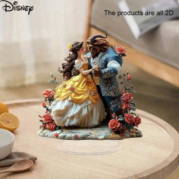 Disney 1pc Disney Romantic Limited Edition Beauty And The Beast Acrylic Display Stand | 2D Floral 3D Design Home Office Decor