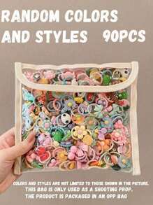 100 Peças/90 Peças/80 Peças/70 Peças/60 Peças/50 Peças/40 Peças/30 Peças/20 Peças/10 Peças/Conjunto Acessórios para Bebê Meninas Toddler, Anéis de Polegar de Princesa Cartoon de Cor Aleatória e Pequeno Elástico de Cabelo, Embalagem em Saco OPP