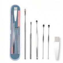 Set de 6 piezas de Palillos de oído de acero inoxidable, 8 piezas de Herramientas para eliminar la cera de oído, Cucharilla de oído de espiral de doble extremo, Kit de limpieza de oídos