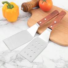Set Of 2 Pieces Stainless Steel Steel Spatulas, Multipurpose Spatula, Cooking Utensil Set With Wooden Handle, Pizza Spatula, Hamburger Turner - Cooking & Frying Turner Spatula For Barbecue, Grilling And Flipping Steak - Essential Durable Cookware