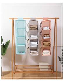 Hanging Wardrobe Organizer, Four Layers With Side Pockets, Bedroom Or Hanger Organizer, 30cm X 22cm X 80cm, Lotus Pink, Nordic Blue, Elegant Gray Hanging Organizers Back To School Travel Essentials Room Decor