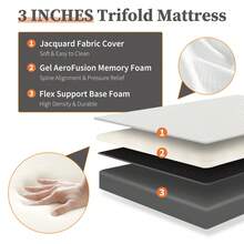 Tri-Fold Memory Foam Mattress - Portable Floor Bed, Foldable Mat For Kids And Adults, Collapsible And Washable Cover For Travel & Camping & Yoga - White - View 2